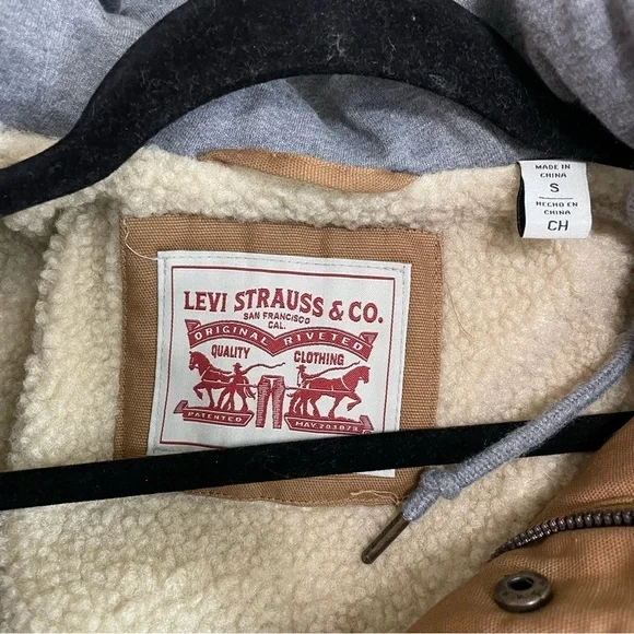 Levi's Military Mens Sherpa Lined Hooded Midweight Work Jacket Size Small Brown - Picture 8 of 11
